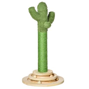 Griffoir Pour Chat En Forme De Cactus, Bois De Pin Et Corde En Sisal, Avec Jouet Boule En Bois, 60 Cm, Vert + Naturel