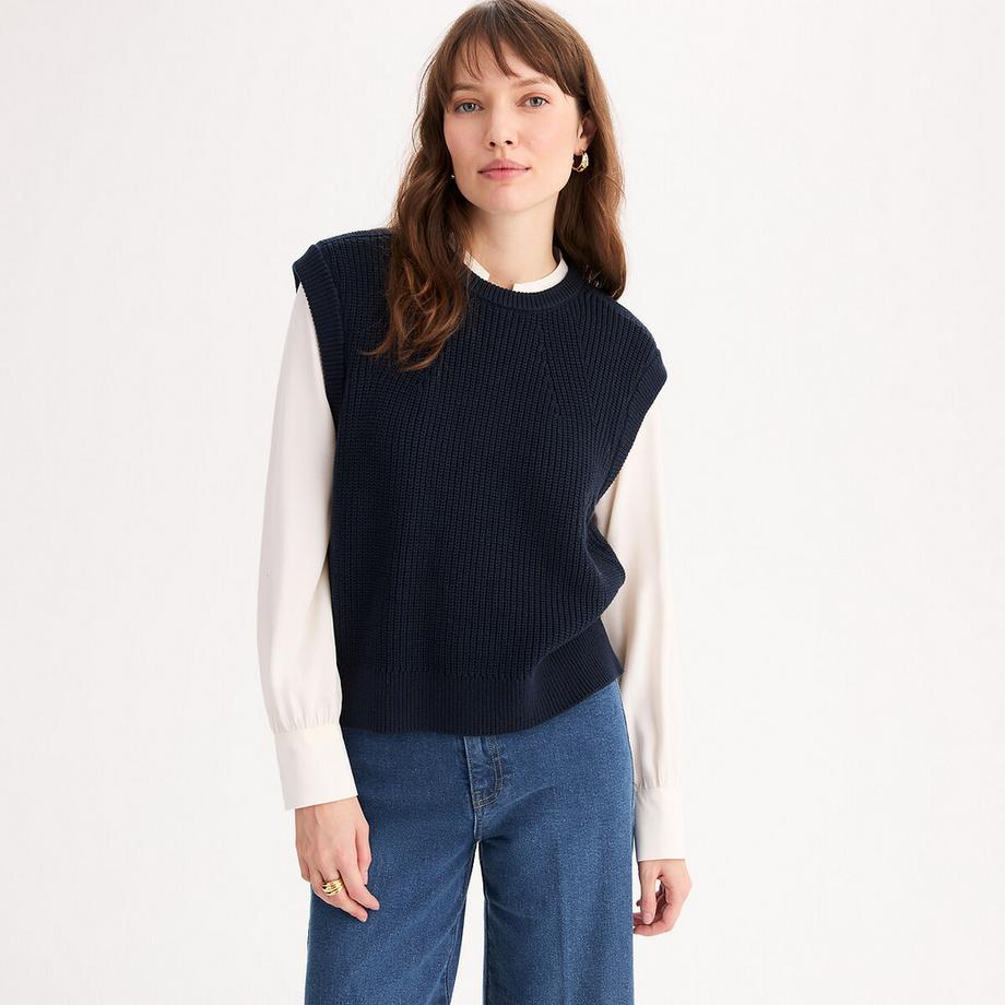 La Redoute Collections Pull sans manches col rond en maille côtelée  