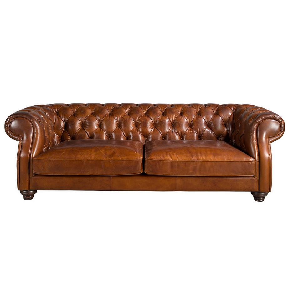 ANGEL CERDA Canapé chester 3 places en cuir marron cognac  