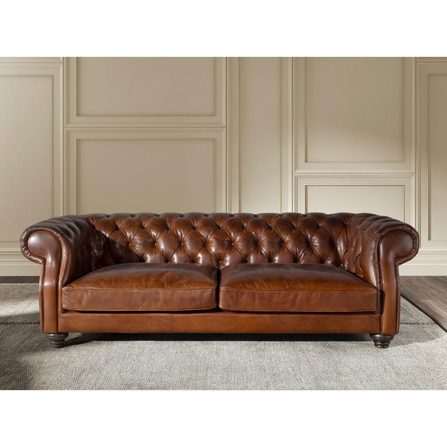 ANGEL CERDA Canapé chester 3 places en cuir marron cognac  