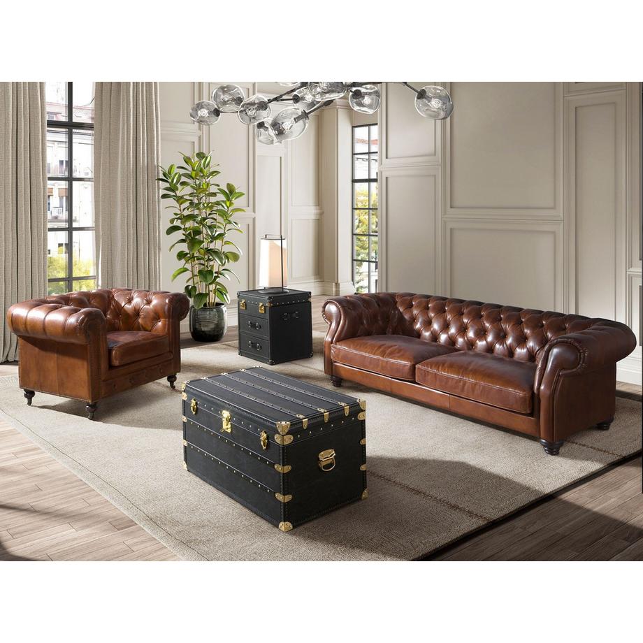 ANGEL CERDA Canapé chester 3 places en cuir marron cognac  