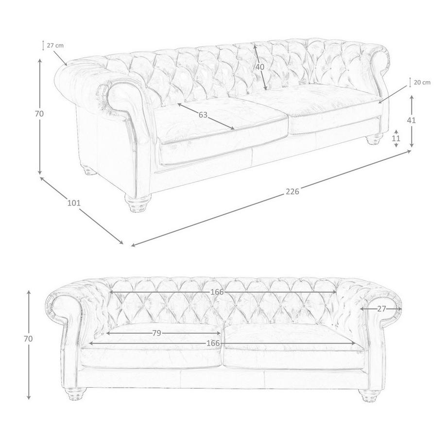 ANGEL CERDA Canapé chester 3 places en cuir marron cognac  