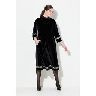 Ulla Popken  Robe en velours à col montant et manches 3/4, chaînette fantaisie 