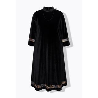 Ulla Popken  Robe en velours à col montant et manches 3/4, chaînette fantaisie 