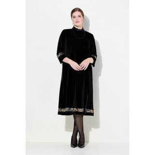 Ulla Popken  Robe en velours à col montant et manches 3/4, chaînette fantaisie 