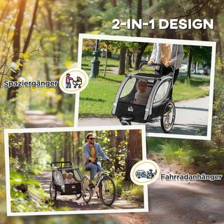 Northio  2 in 1 Kinderanhänger klappbar Fahrradanhänger mit abnehmbarem Vorderrad, Hinterradbremsen, Kinderfahrradanhänger für 2 Kinder ab 18 Monate, bis 26,4 kg belastbar, Grau 