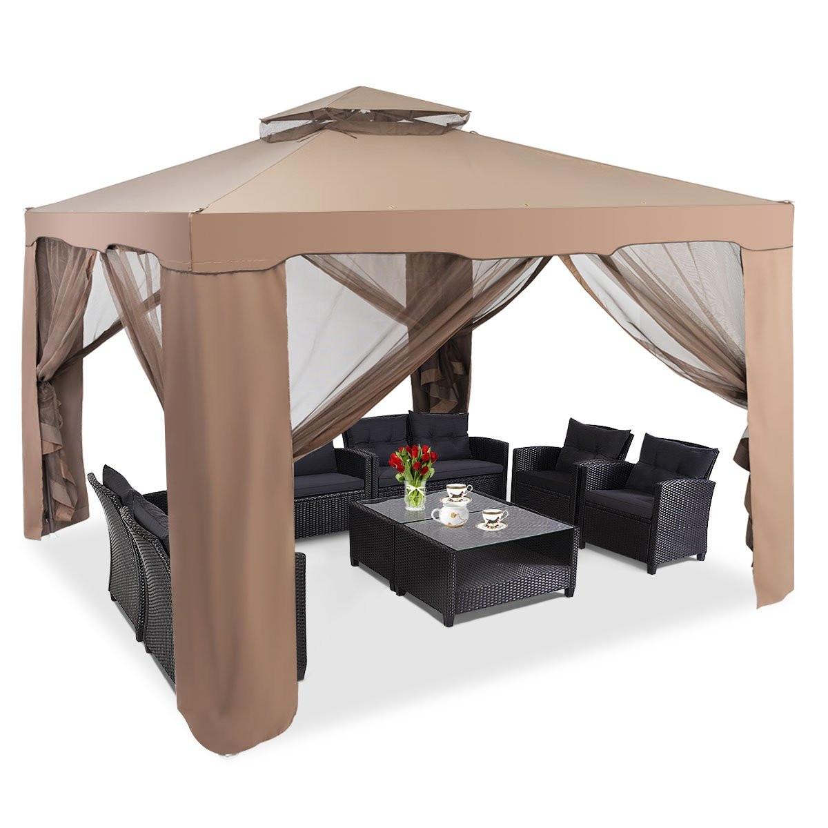 Northix Padiglione da giardino tenda da campeggio tenda da campeggio con 4 pareti laterali 300 x 300 x 265 cm marrone  