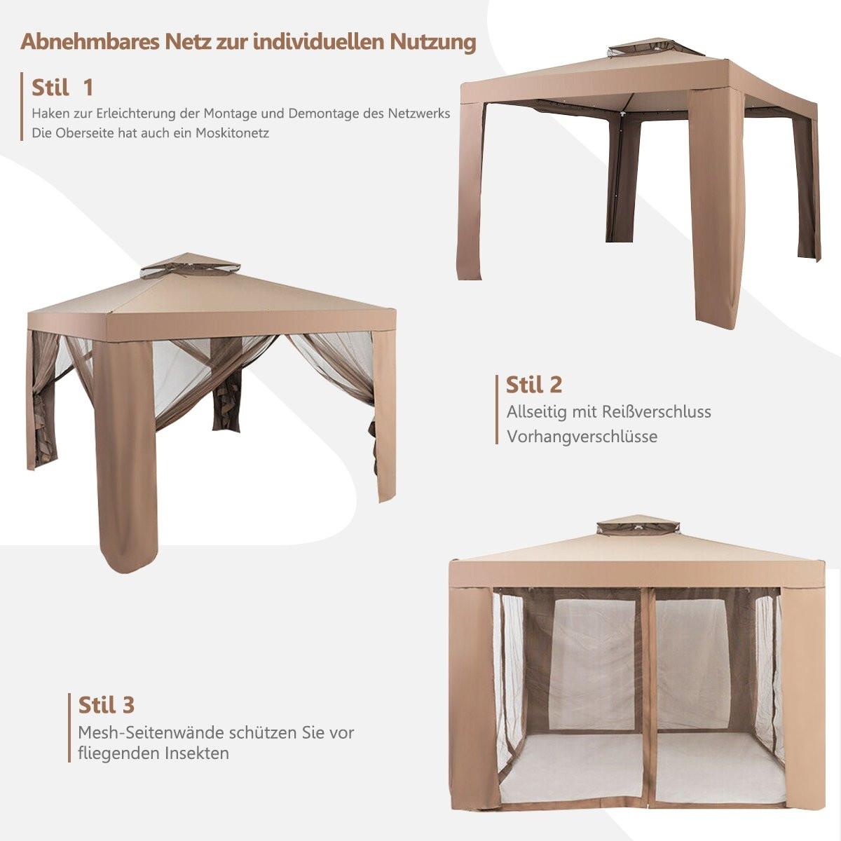 Northix Padiglione da giardino tenda da campeggio tenda da campeggio con 4 pareti laterali 300 x 300 x 265 cm marrone  