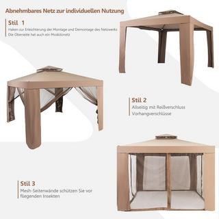 Northix Padiglione da giardino tenda da campeggio tenda da campeggio con 4 pareti laterali 300 x 300 x 265 cm marrone  