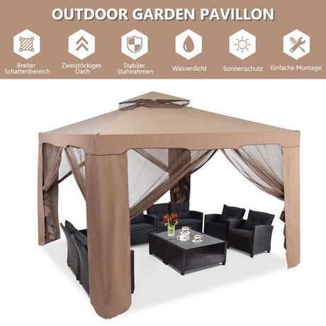 Northix Padiglione da giardino tenda da campeggio tenda da campeggio con 4 pareti laterali 300 x 300 x 265 cm marrone  