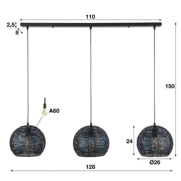 mutoni Lampe suspendue 3x 26x26 armure demi-ronde brun noir  