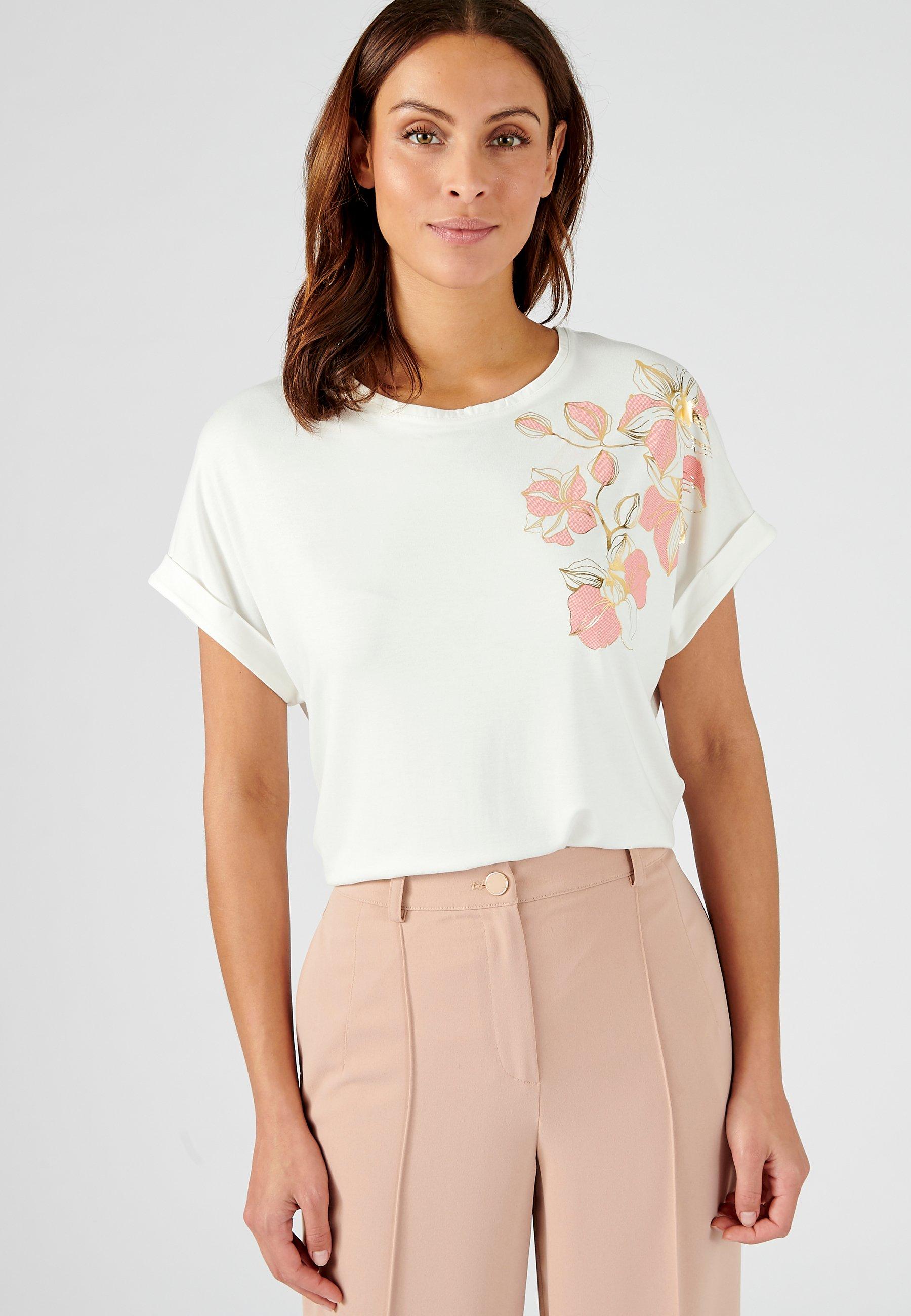 Image of T-shirt Mit Glanzmotiven. Damen Weiss 54/56
