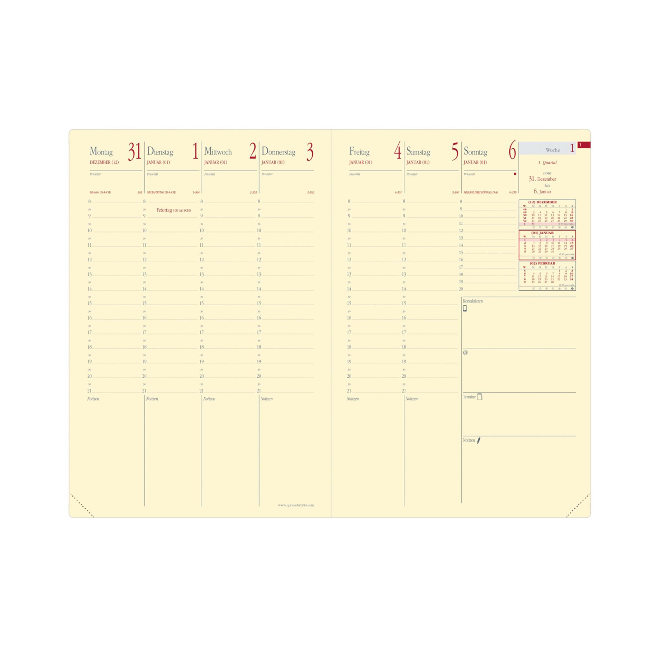 Quo Vadis Quo Vadis - Terminkalender - 2025 - Minister S Prestige - Die Woche Planning - Deutsch - Soho - Blau - Dez/Dez - 16x24 cm - Clairefo ntaine-Papier Elfenbein - Hergestellt in Frankreich  