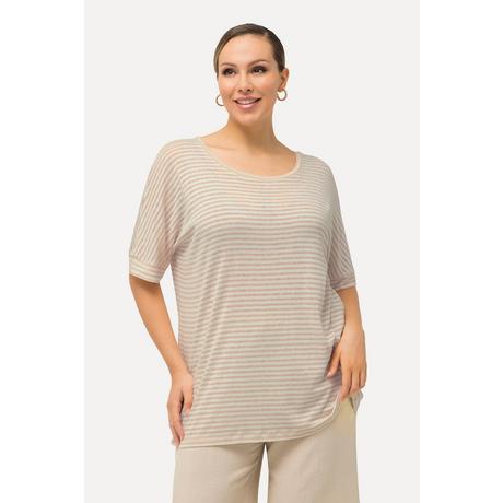 Ulla Popken  T-shirt dal taglio oversize con righe, scollo a girocollo e mezze maniche 