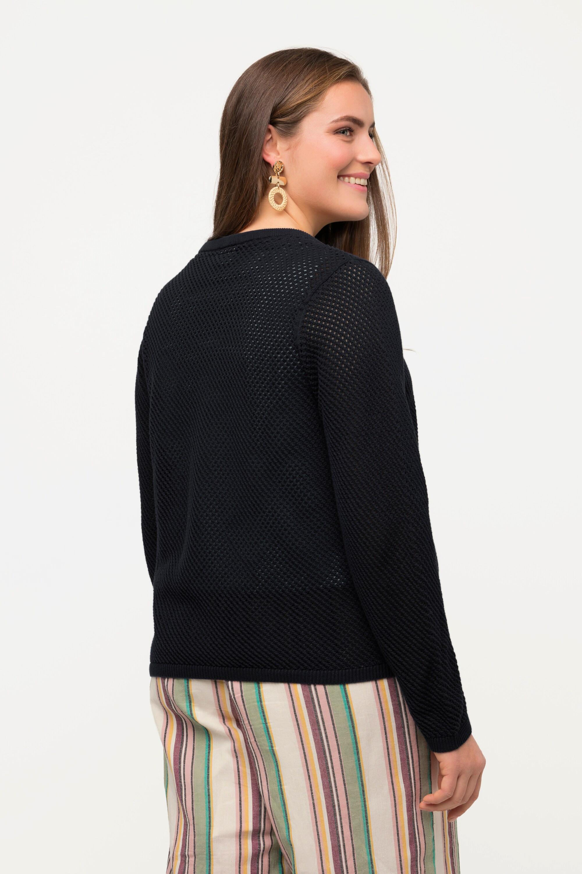 Ulla Popken  Cardigan in maglia di cotone biologico con forellini e scollo a girocollo 