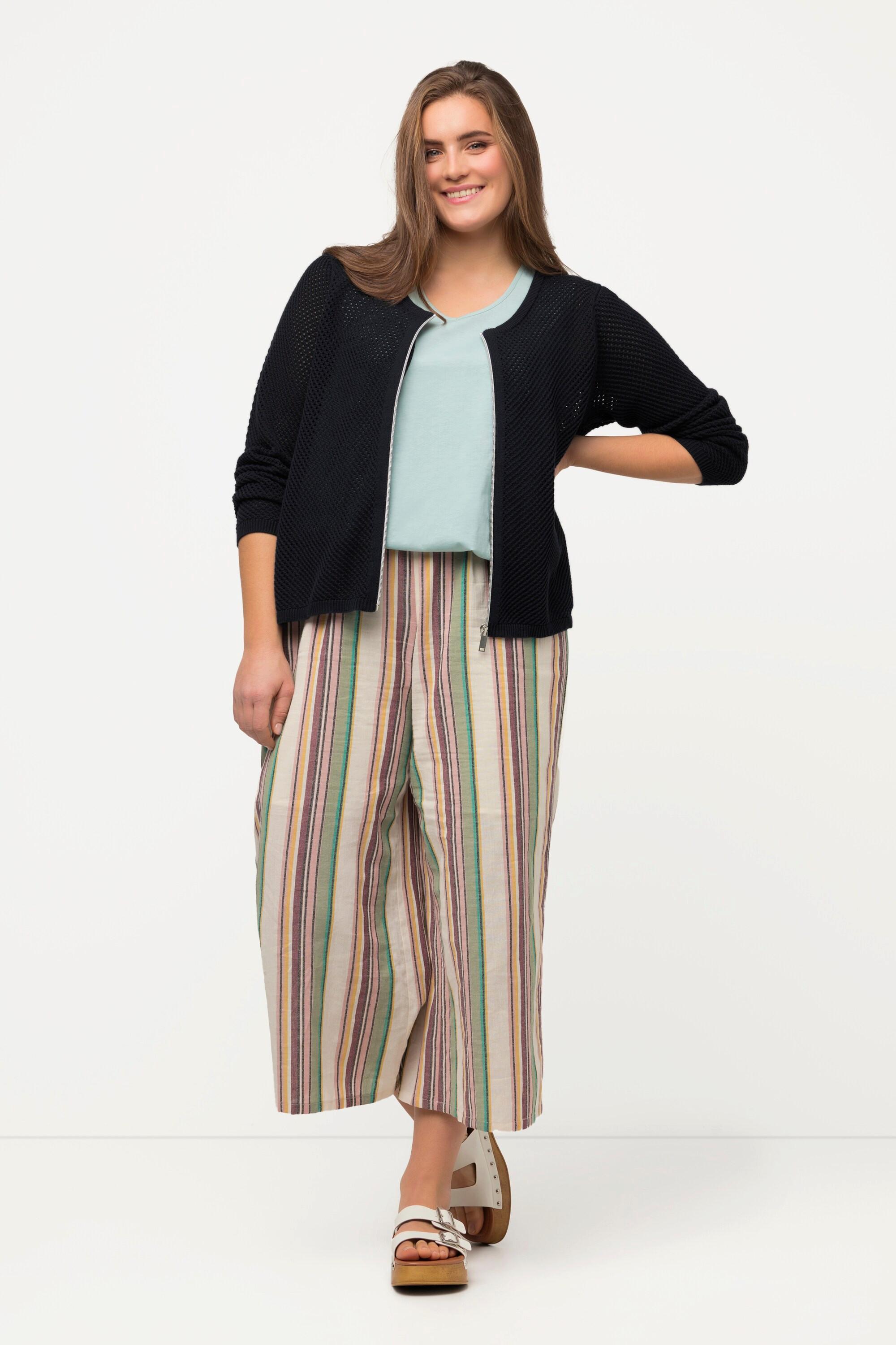 Ulla Popken  Cardigan in maglia di cotone biologico con forellini e scollo a girocollo 