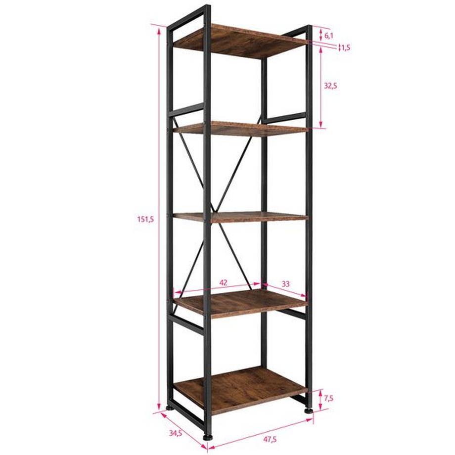Tectake Etagère bibliothèque MANCHESTER style industriel 47,5 x 34,5 x 151,5 cm  