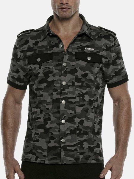 Image of Hemd Mit Kurzen Ärmeln Stretch Unisex Militärgrün XL