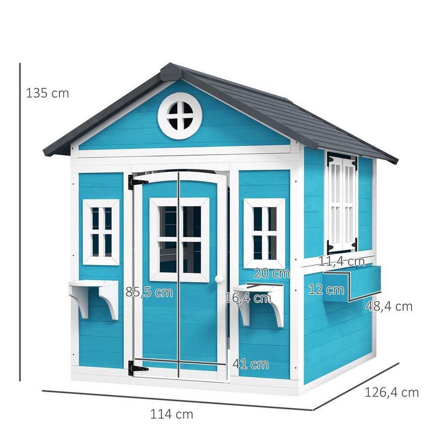 Northio  Maisonnette pour Enfants en Bois Maisonnette d'extérieur avec fenêtre, étagère à Fleurs, bac à Plantes et Porte Maison de Jardin pour Enfants de 3 à 8 Ans Bleu 