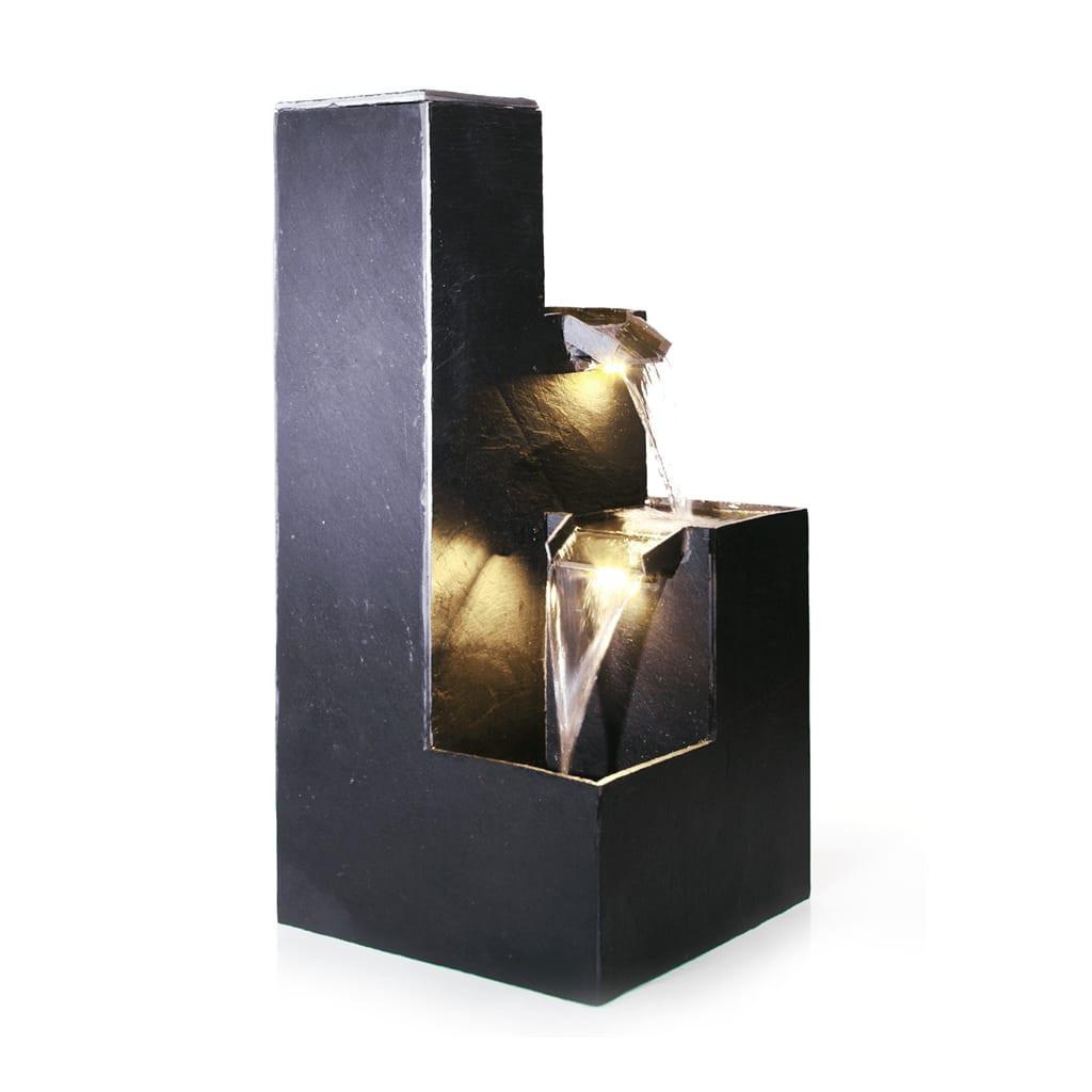 Image of Design Gartenbrunnen mit Licht aus Schiefer KUBO Outdoorbrunnen Design Gartenbrunnen mit Licht aus Schiefer KUBO Outdoorbrunnen