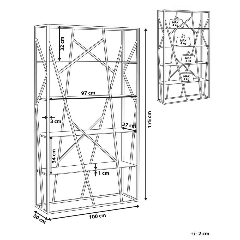 Beliani Regal mit 4 Ebenen aus Edelstahl Glamourös HOXIE  