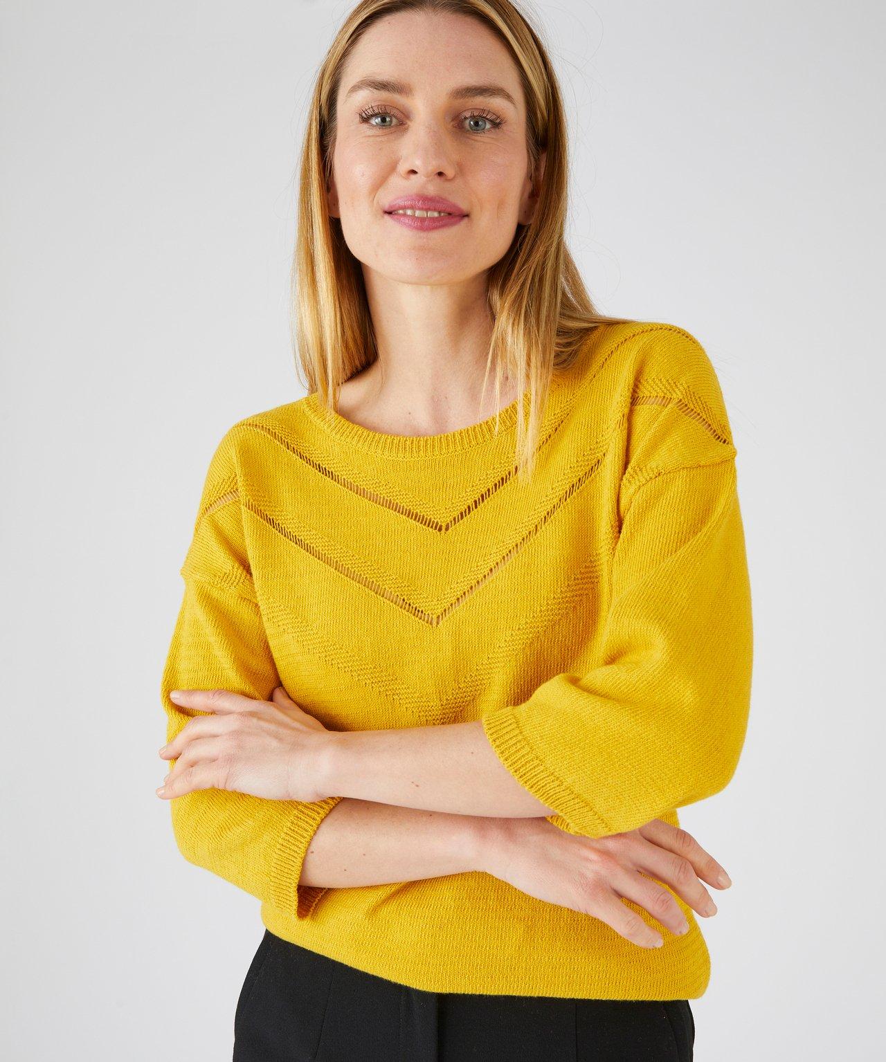 Image of Pullover Mit Ajour-motiv. Damen Gelb 50/52