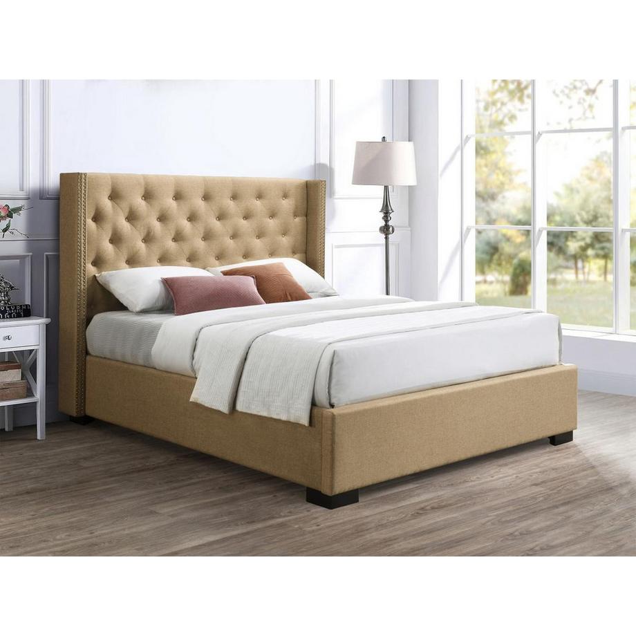 Vente-unique Bett mit Bettkasten mit gestepptem Kopfteil - 180 x 200 cm - Stoff - Beige - MASSIMO  