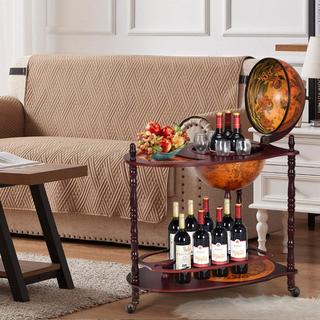 Northio Bar globe en bois d'eucalyptus sur 3 roulettes pour ouverture.  