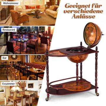 Bar globe en bois d'eucalyptus sur 3 roulettes pour ouverture.