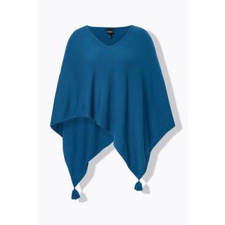 Ulla Popken  Poncho en maille, finition en pointe, pompon, col en V, sans manches 