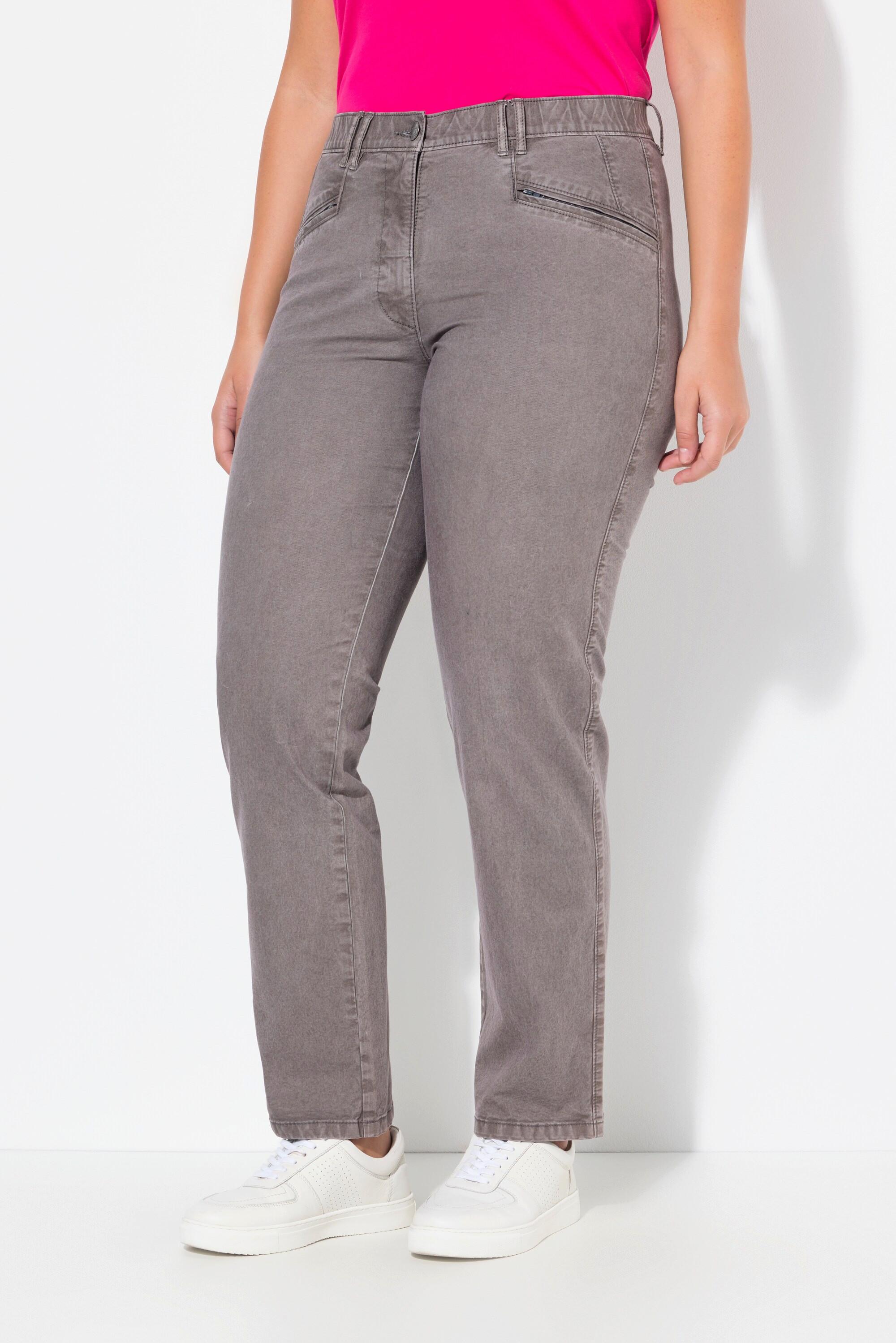 Ulla Popken  Pantalon stretch Mony, jambe légèrement carotte, poches zippées 