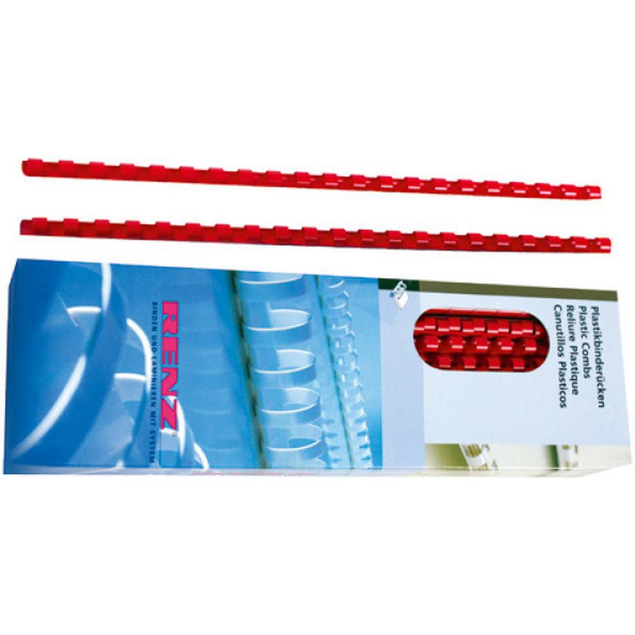 RENZ  RENZ Plastikbinderücken 28mm A4 202212802 rot, 21 Ringe 25 Stück 