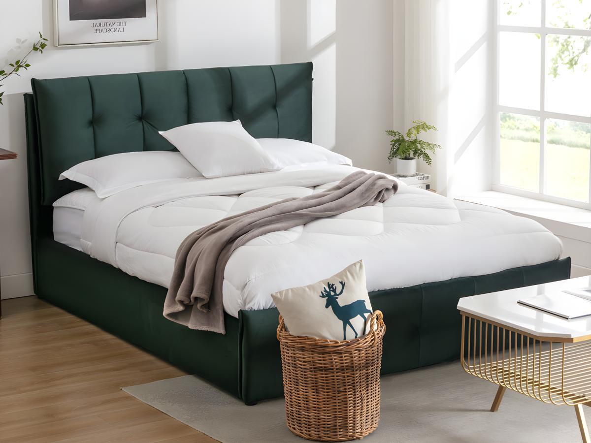 Vente-unique Letto con contenitore 140 x 200 cm Velluto Verde + Materasso - OLERIA  