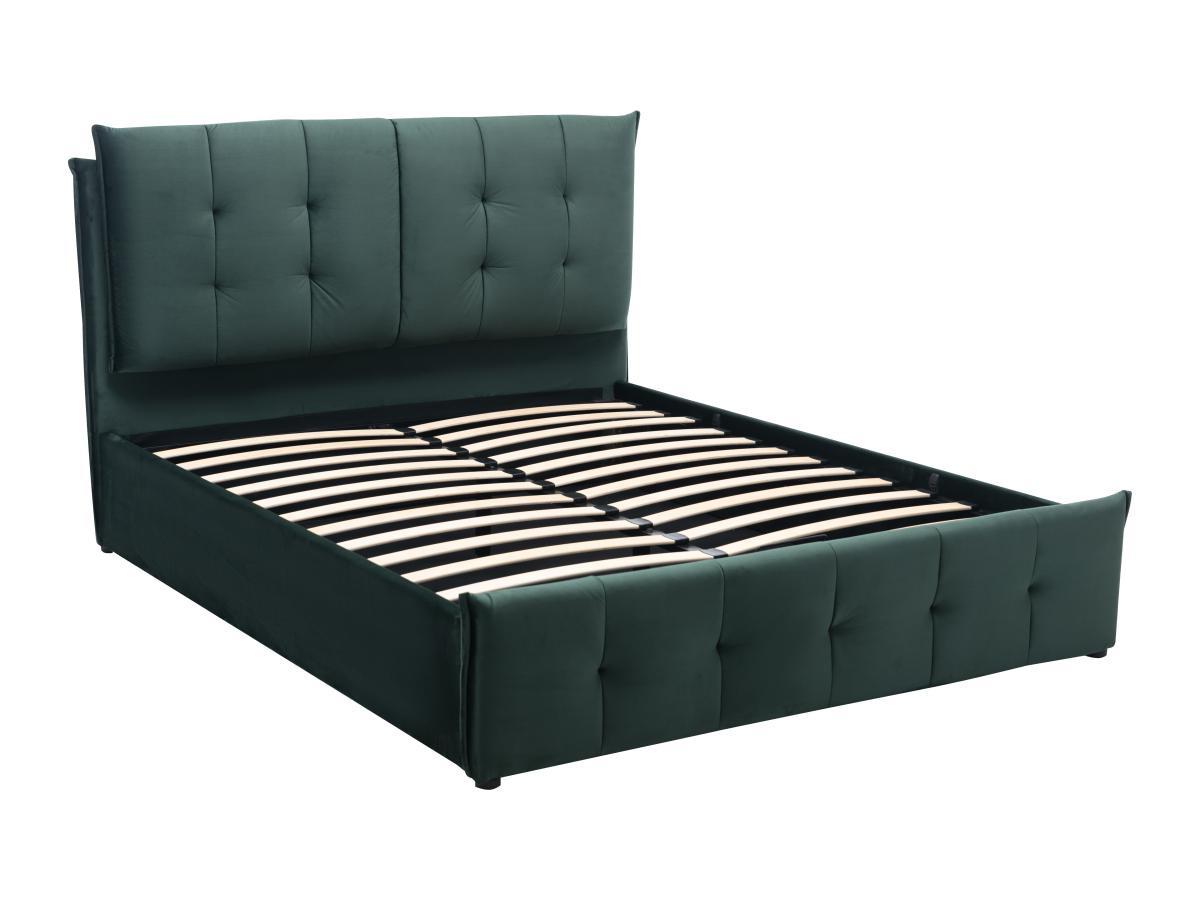 Vente-unique Letto con contenitore 140 x 200 cm Velluto Verde + Materasso - OLERIA  