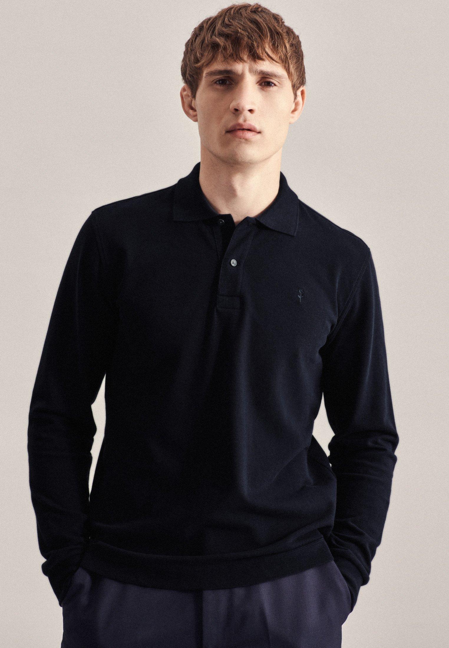 Image of Polo-shirt Regular Fit Langarm Uni Herren Dunkelblau XL