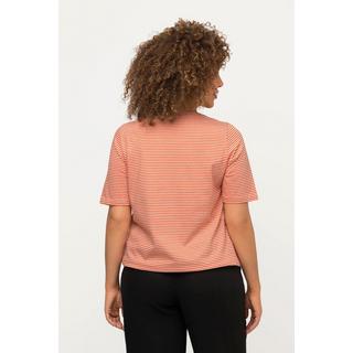 Ulla Popken  Maglia classica a righe con scollo a cuore, fascia sull'orlo e mezze maniche 