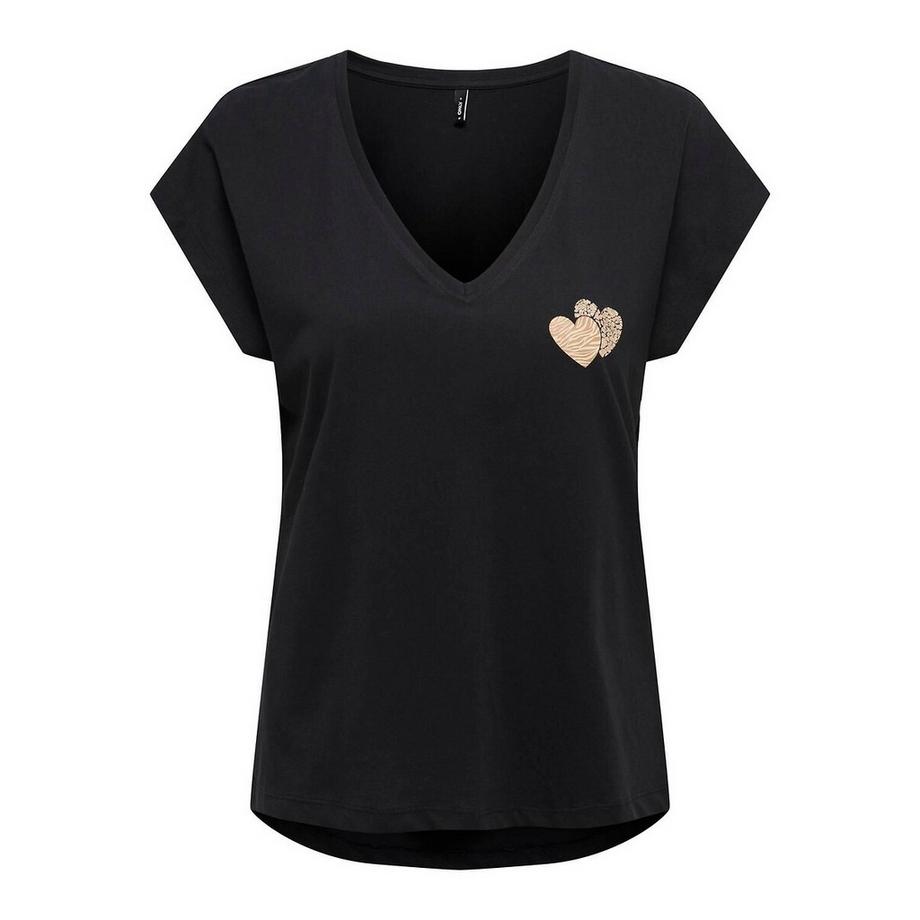ONLY V-Ausschnitt T-Shirt mit Herz auf der Brust  