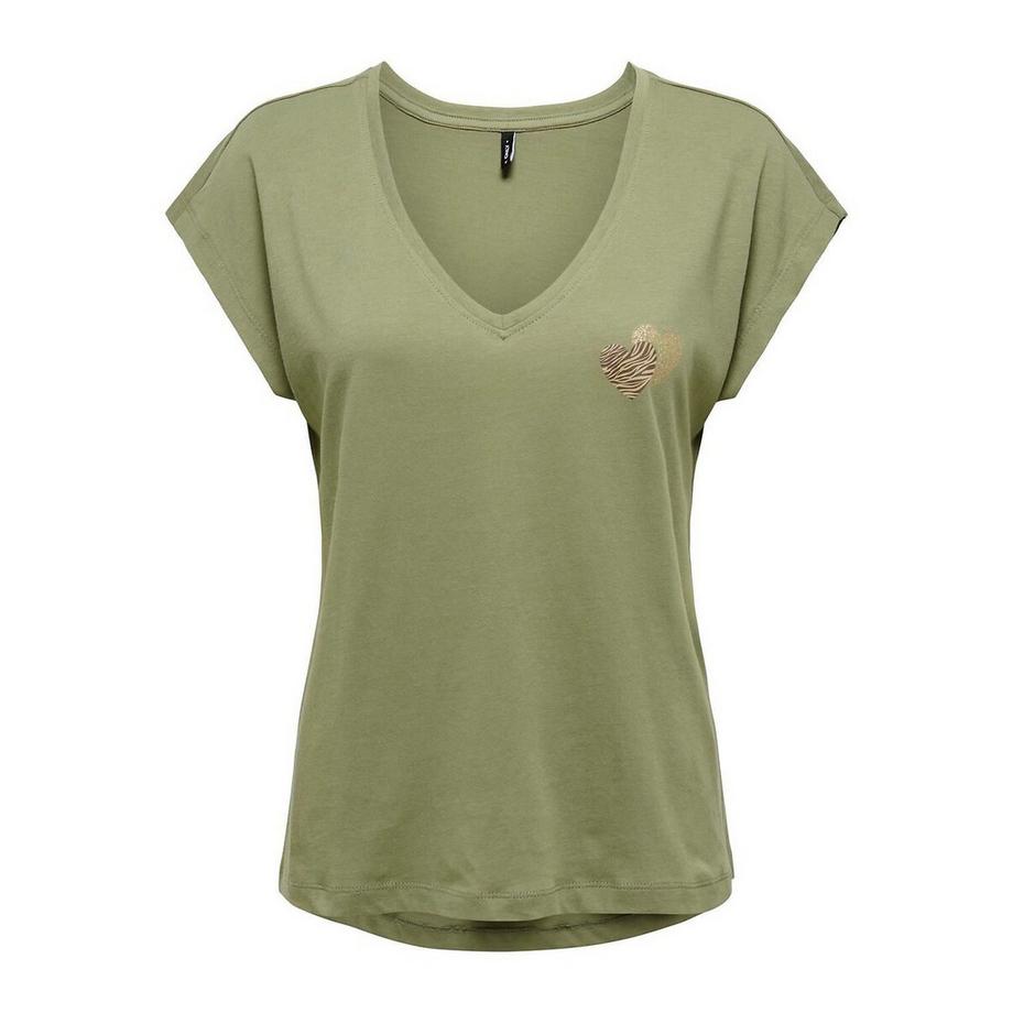 T-Shirt mit V-Ausschnitt und Herz auf der Brust