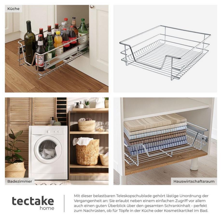 Tectake Tiroir de rangement téléscopique  chromé  