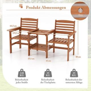 B2X Set di sedute in legno con tavolino e foro per ombrellone Set di mobili da giardino resistenti alle intemperie per la terrazza  