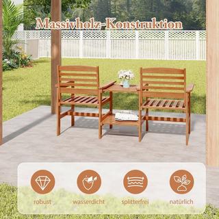 B2X Set di sedute in legno con tavolino e foro per ombrellone Set di mobili da giardino resistenti alle intemperie per la terrazza  