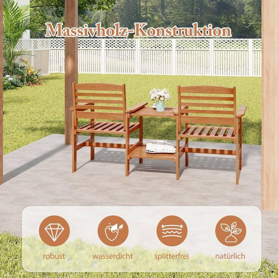 B2X Sitzgarnitur aus Holz mit Kaffeetisch & Schirmloch Wetterfestes Gartenmöbelset für die Terrasse  