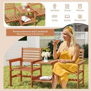 B2X Set di sedute in legno con tavolino e foro per ombrellone Set di mobili da giardino resistenti alle intemperie per la terrazza  