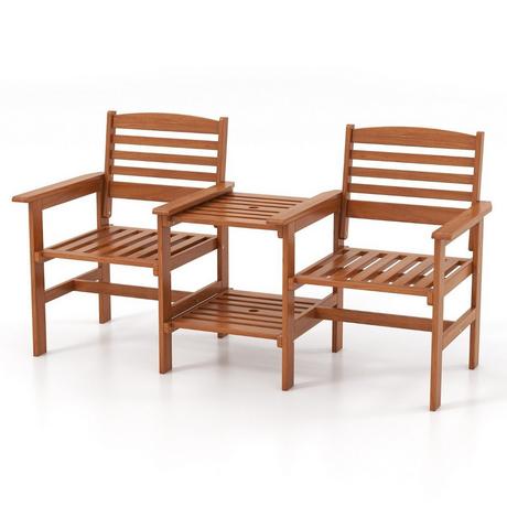 B2X Set di sedute in legno con tavolino e foro per ombrellone Set di mobili da giardino resistenti alle intemperie per la terrazza  