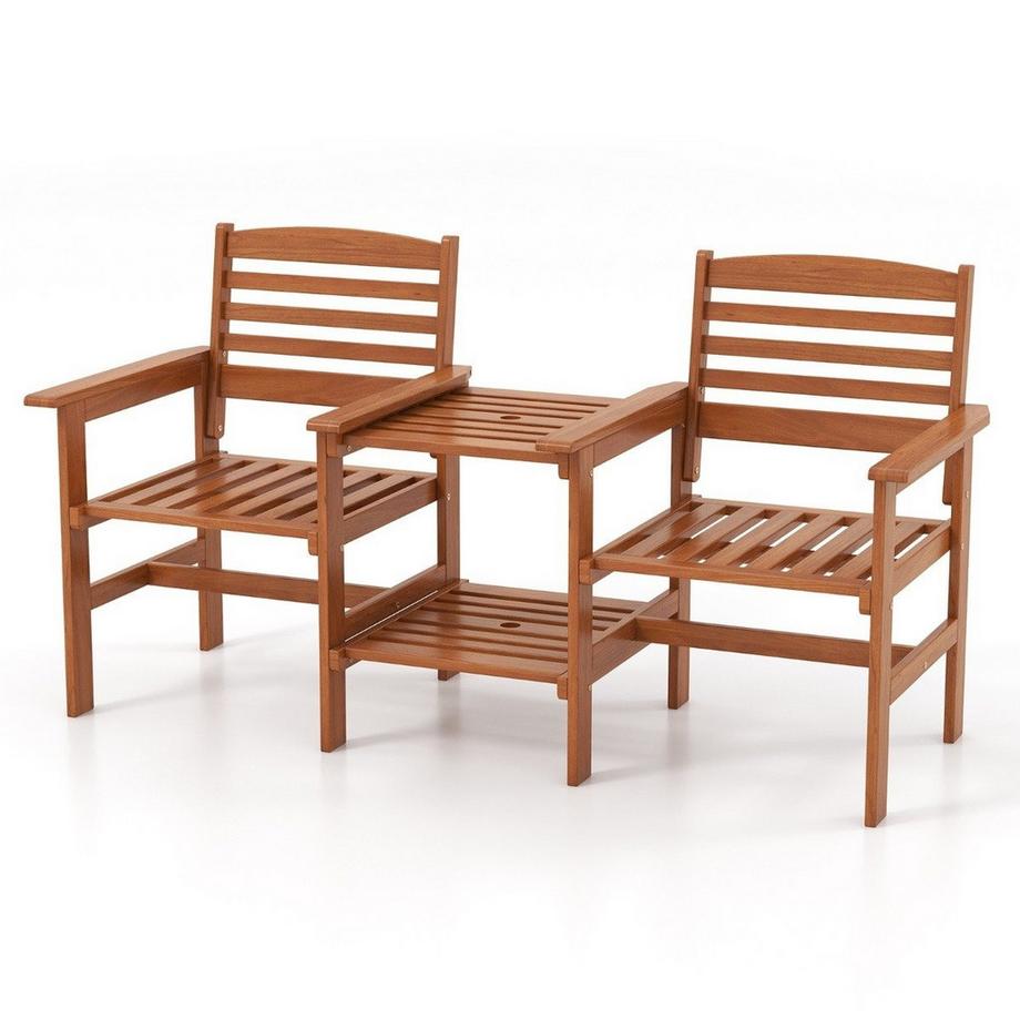 B2X Sitzgarnitur aus Holz mit Kaffeetisch & Schirmloch Wetterfestes Gartenmöbelset für die Terrasse  