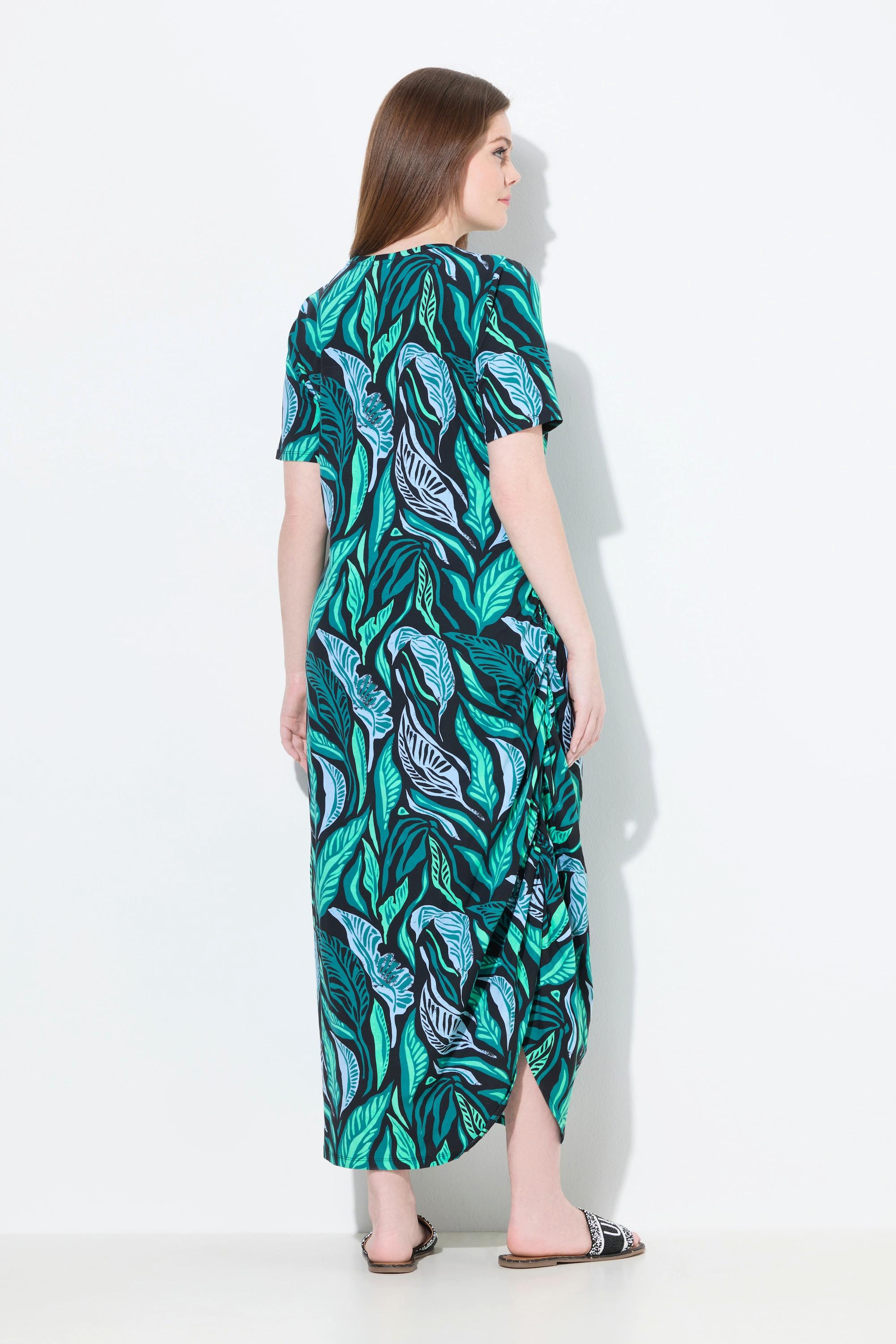 Ulla Popken Maxi Abito Stampa Giungla Scollo Rotondo Mezze Maniche  