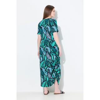 Ulla Popken Maxi Abito Stampa Giungla Scollo Rotondo Mezze Maniche  