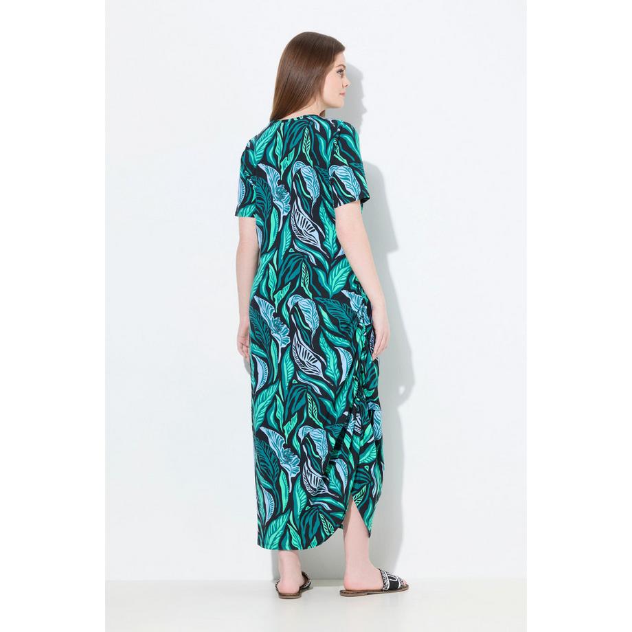 Ulla Popken Robe Maxi Motif Jungle Col Rond Manches Courtes  