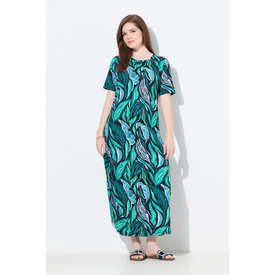 Ulla Popken Robe Maxi Motif Jungle Col Rond Manches Courtes  