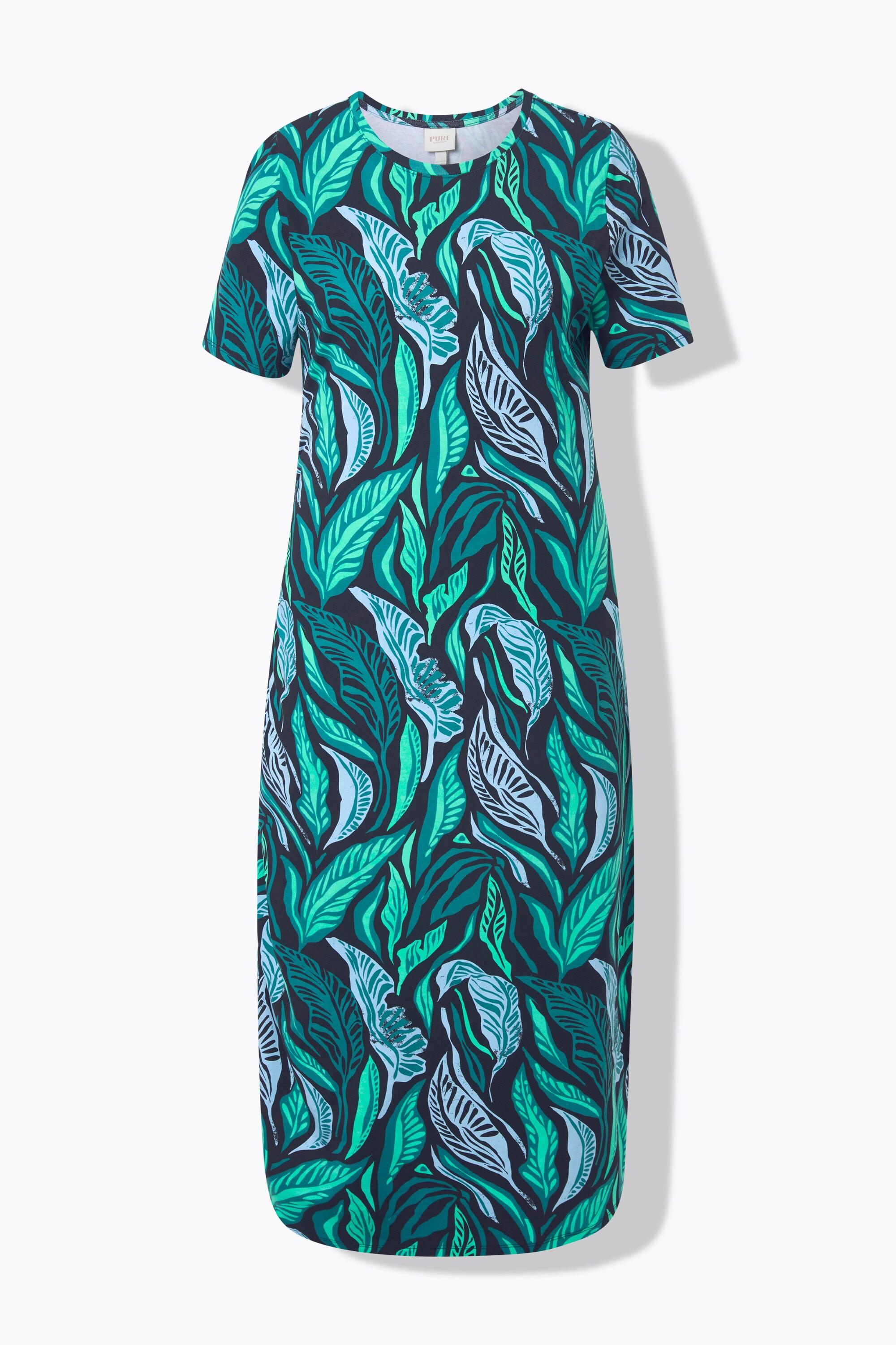 Ulla Popken Maxi Abito Stampa Giungla Scollo Rotondo Mezze Maniche  